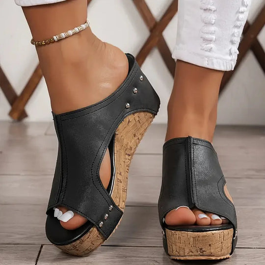 Elara | Black Wedge Sandals for Women Comfortable Minimalist Style 1