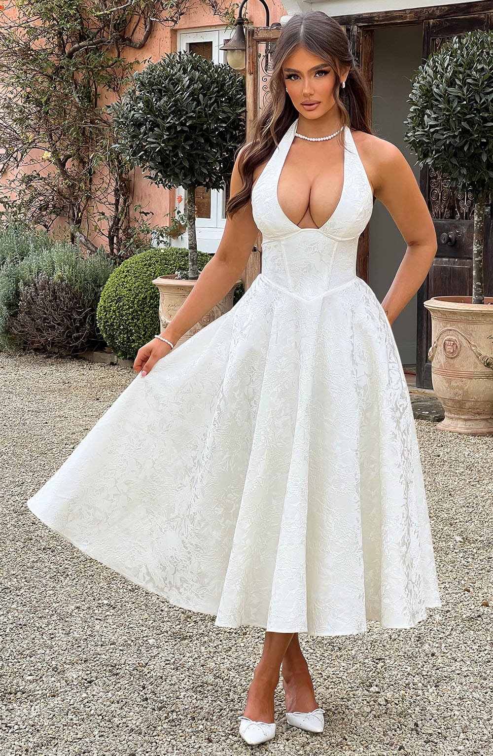 Elara | White Dress Elegant Wedding Guest Sleeveless Design 2