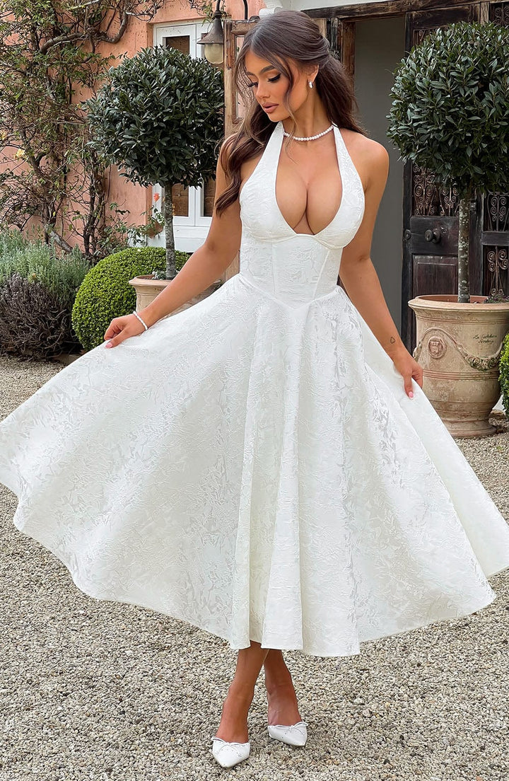Elara | White Dress Elegant Wedding Guest Sleeveless Design 7