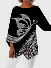 Maya | Elegante Blusa Asimmetrica con Stampa di Farfalle