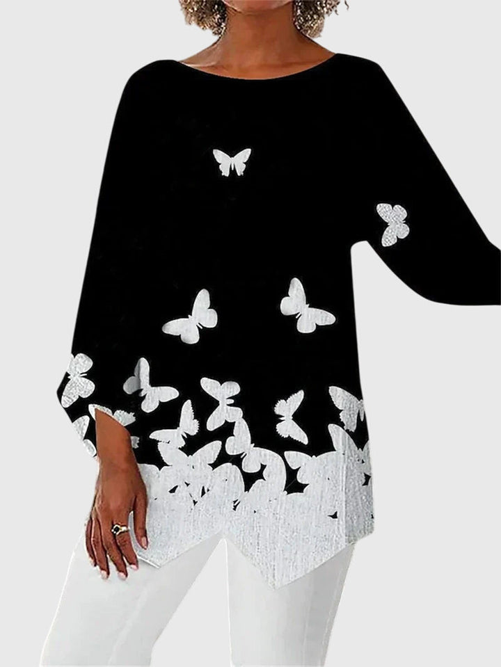 Eleanor | Elegant butterfly print top with asymmetric hem 4
