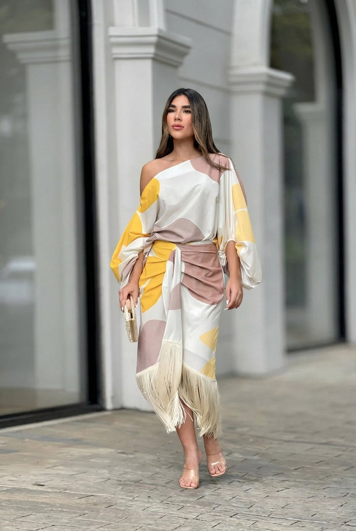 Elena | Breezy & Effortless Flow Women’s One Shoulder Fringe Set 1