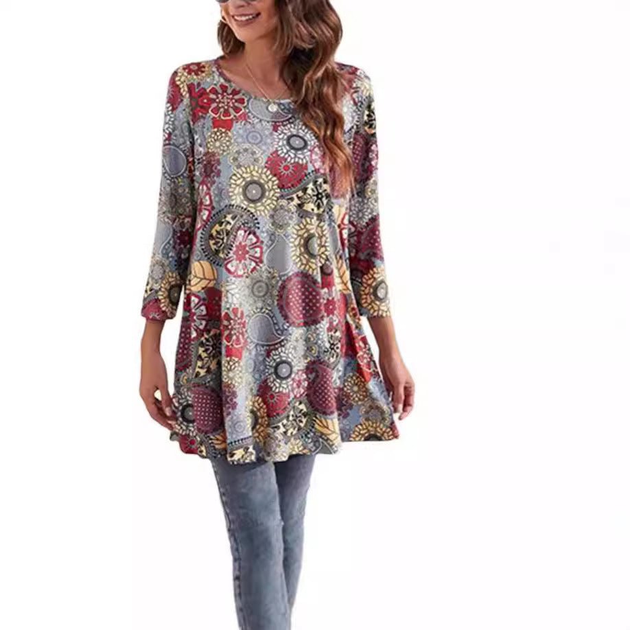 Elena | Comfortable boho mandala print swing tunic top 3
