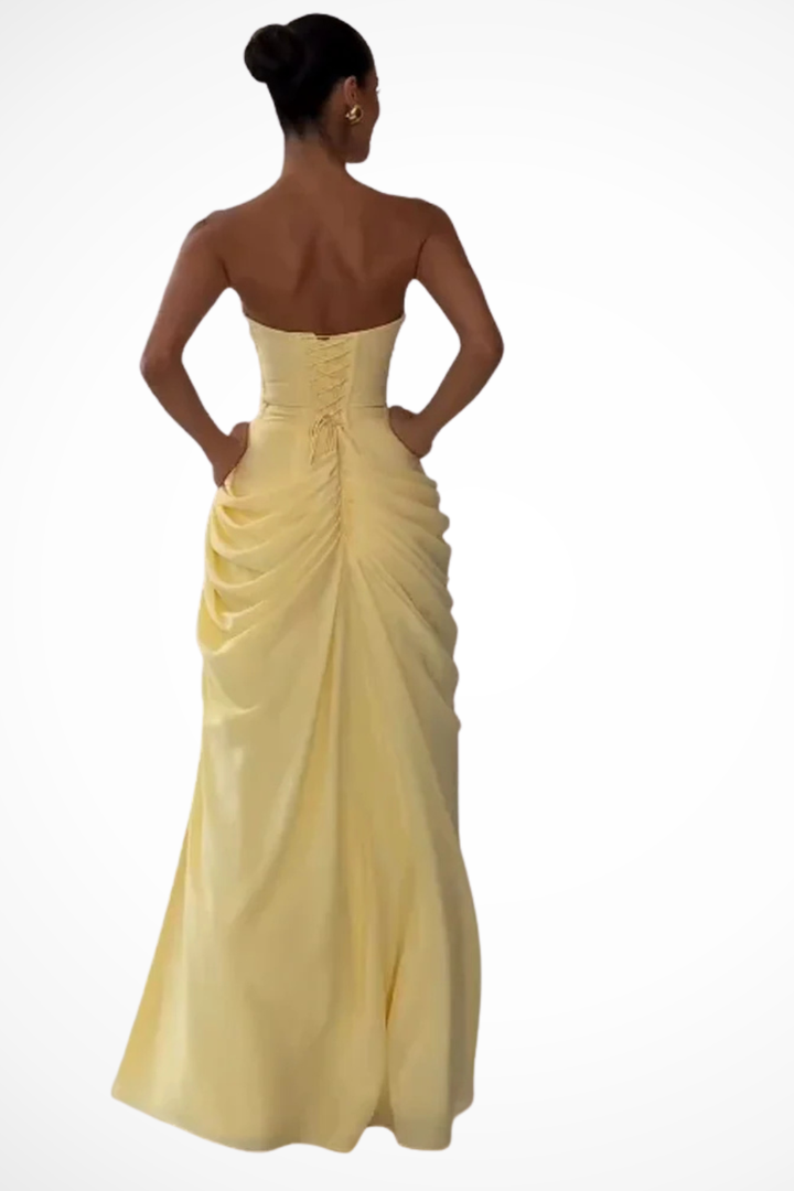 Elena | Elegant And Sophisticated Strapless Ruched Maxi Dress 4