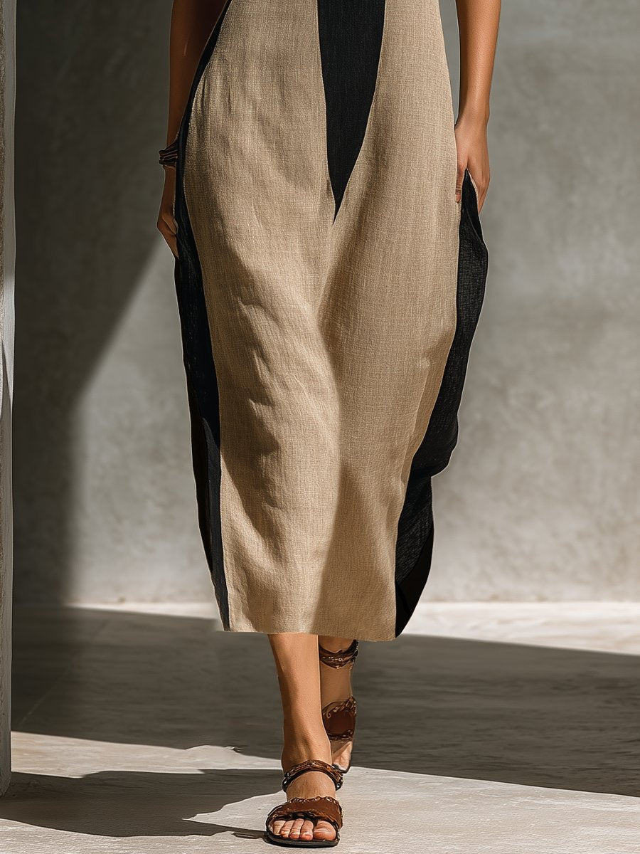 Elena | Elegant Color Block Midi Halter Dress 3