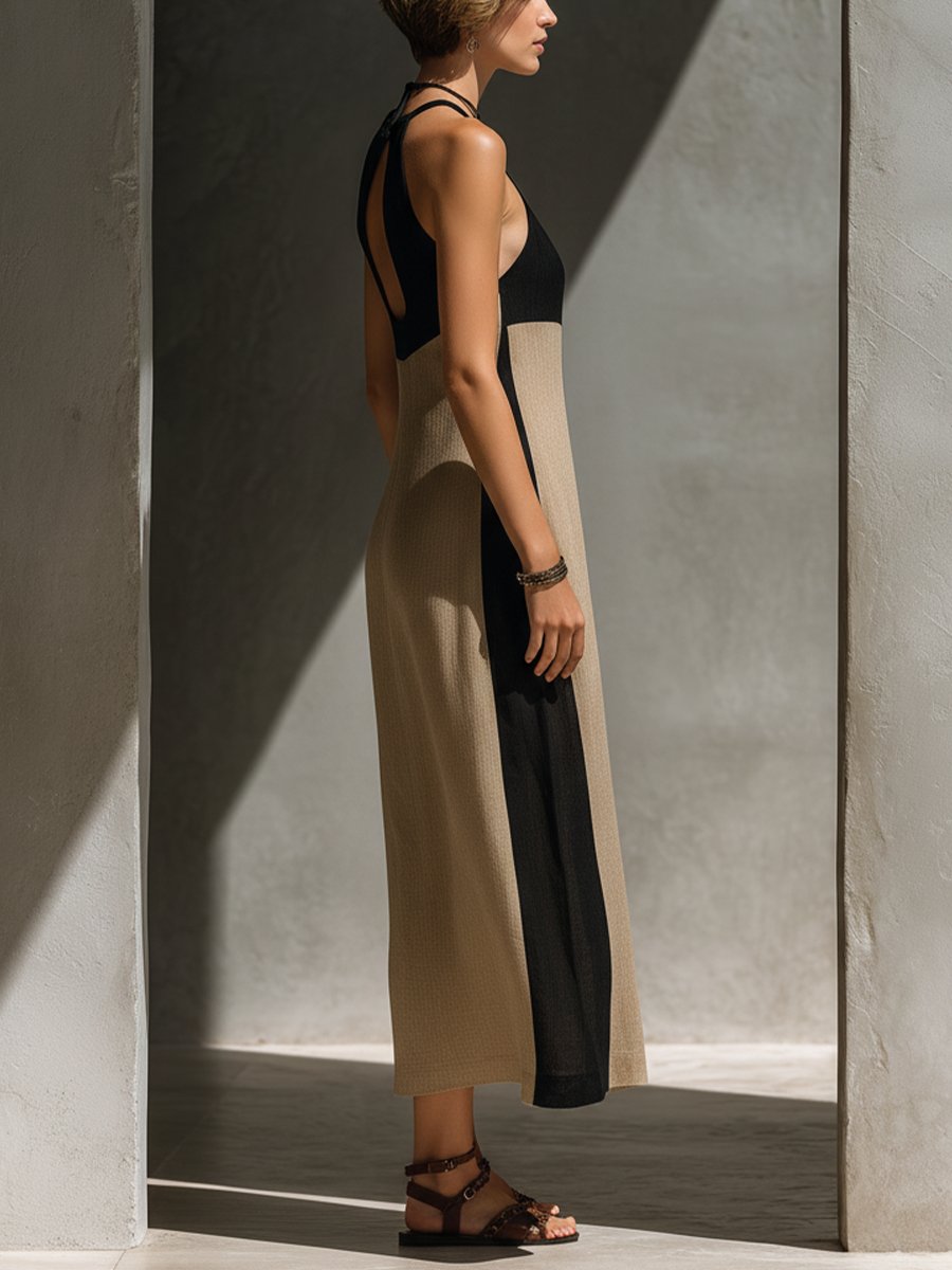 Elena | Elegant Color Block Midi Halter Dress 4
