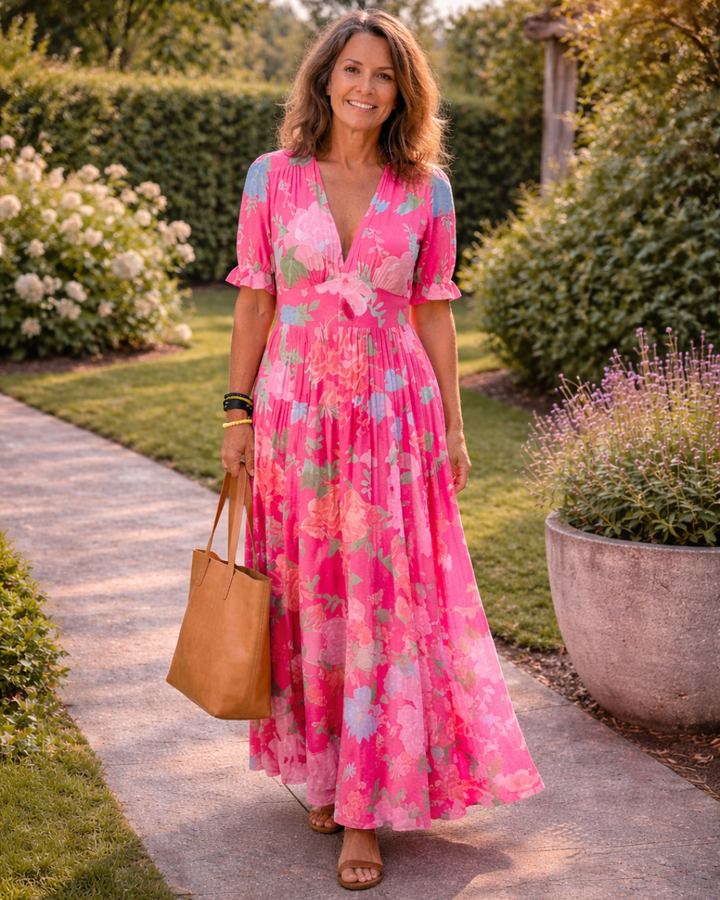 Elena | Graceful and Elegant Floral Pleated Maxi Dress 0