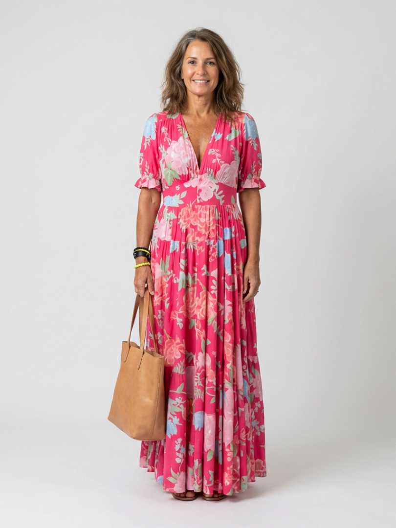 Elena | Graceful and Elegant Floral Pleated Maxi Dress 5