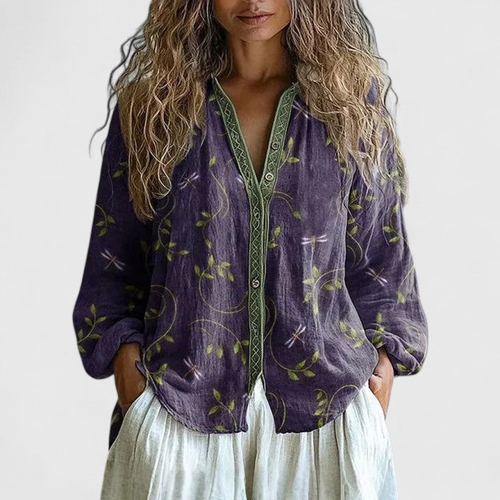 Elina | Elegant And Comfortable Retro Print Blouse 0