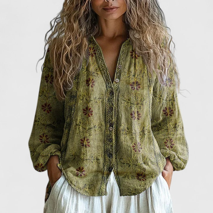 Elina | Elegant And Comfortable Retro Print Blouse 2
