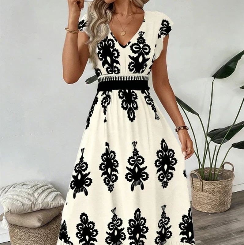 Eliza | Elegant Graphic Print A-Line Midi Dress 12
