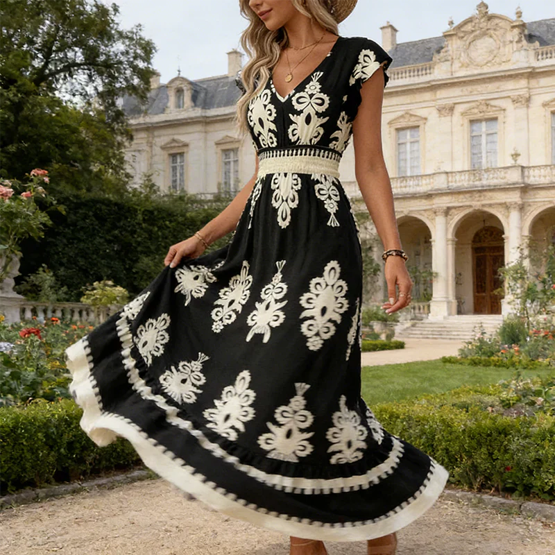 Eliza | Elegant Graphic Print A-Line Midi Dress 2