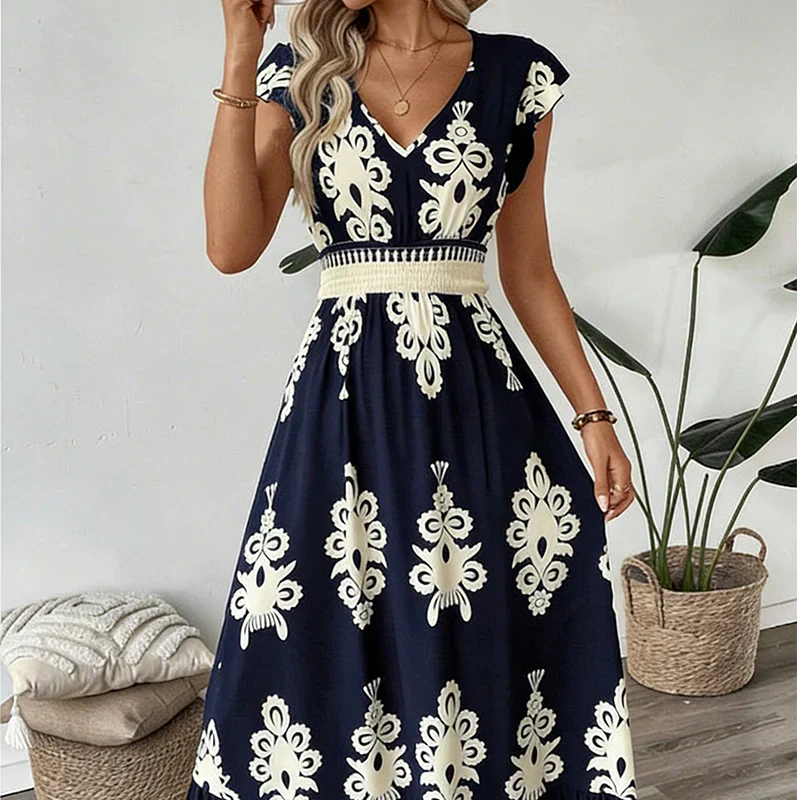Eliza | Elegant Graphic Print A-Line Midi Dress 9