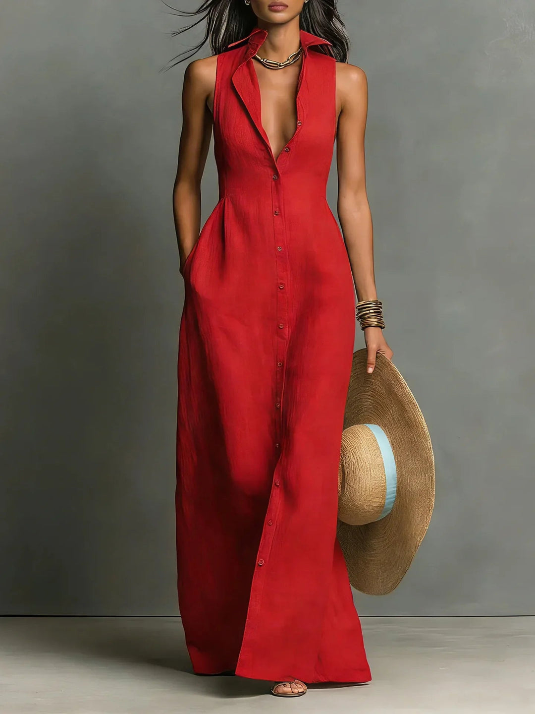 Elizabeth | Elegant And Sophisticated Button-Down Sleeveless Maxi Dress 1