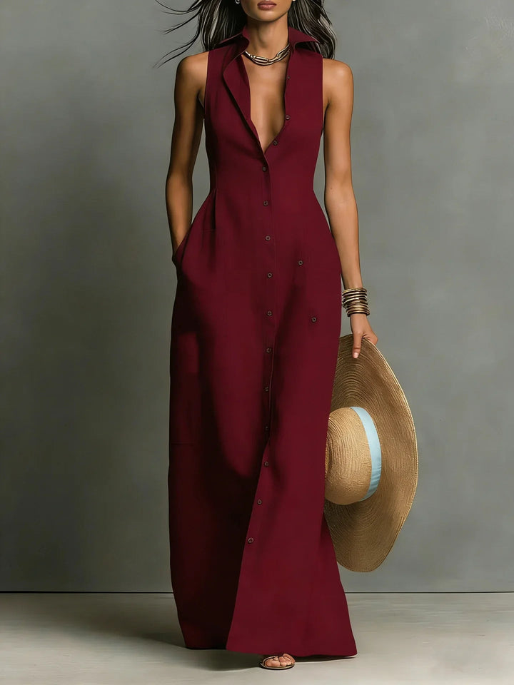 Elizabeth | Elegant And Sophisticated Button-Down Sleeveless Maxi Dress 2