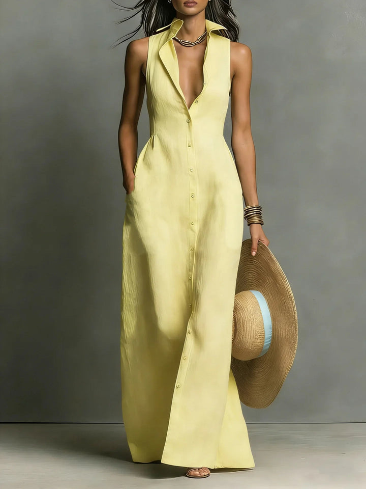 Elizabeth | Elegant And Sophisticated Button-Down Sleeveless Maxi Dress 3