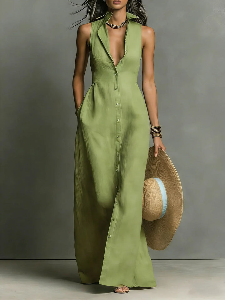Elizabeth | Elegant And Sophisticated Button-Down Sleeveless Maxi Dress 5