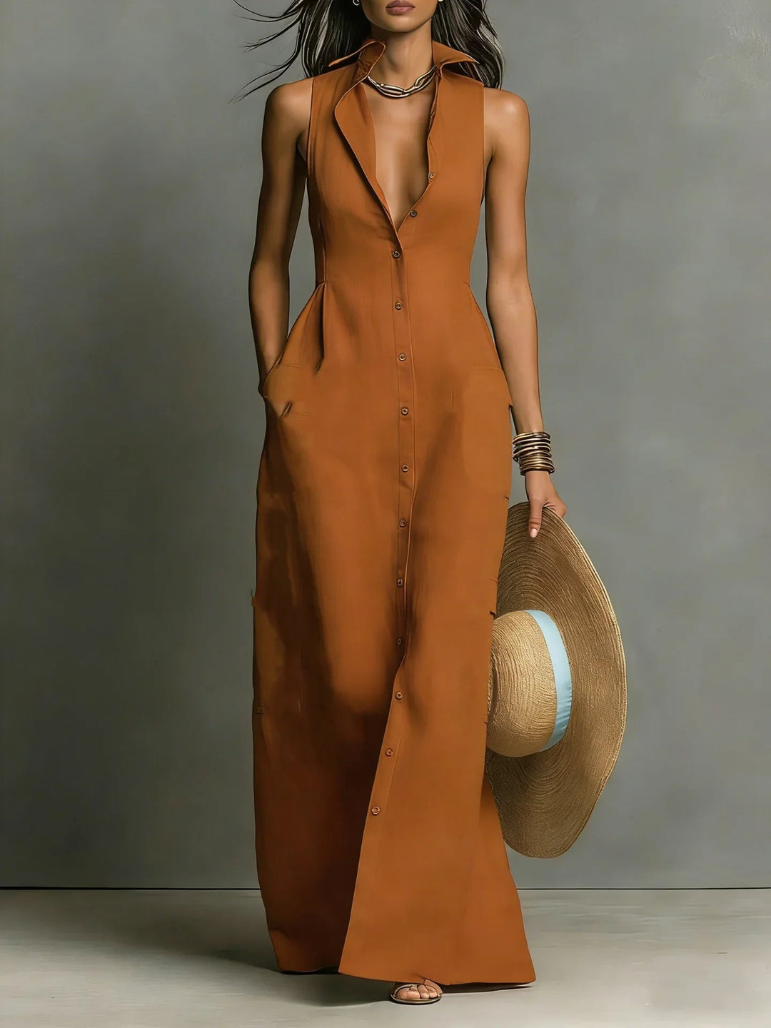 Elizabeth | Elegant And Sophisticated Button-Down Sleeveless Maxi Dress 6