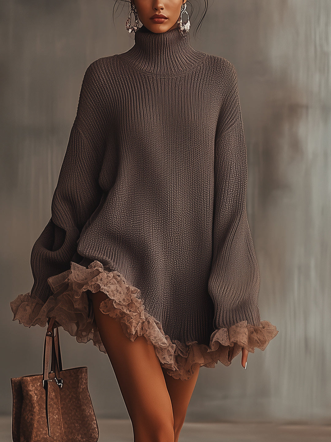 Emily | Elegant Ruffled Knit Winter Sweater Dress 0