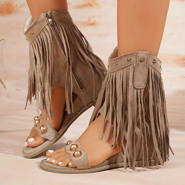 Emma | Bohemian Fringe Ankle Sandals with Studded Accents 6
