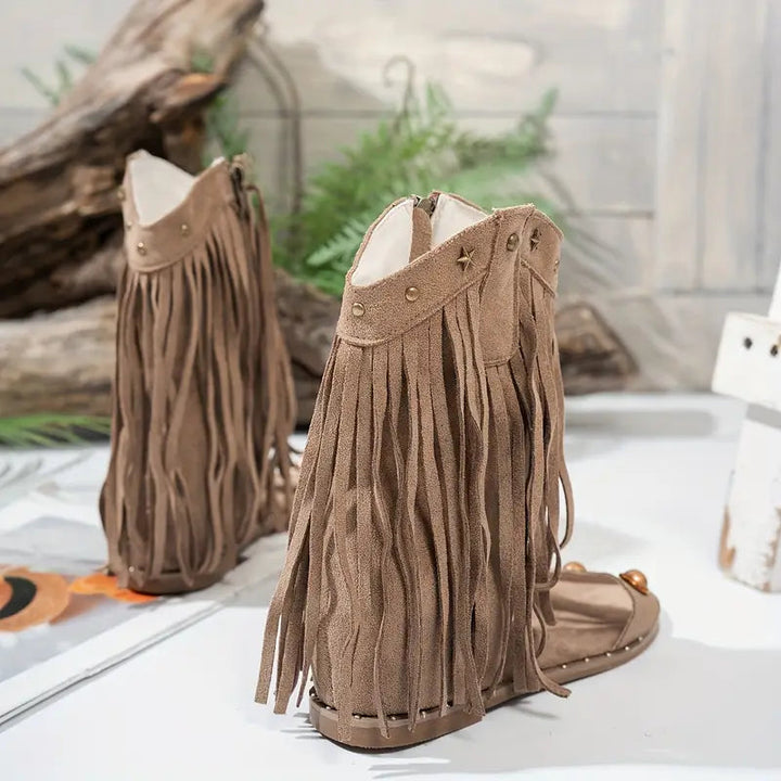 Emma | Bohemian Fringe Ankle Sandals with Studded Accents 7