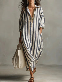Clara | Gestreiftes Leinen-Maxikleid