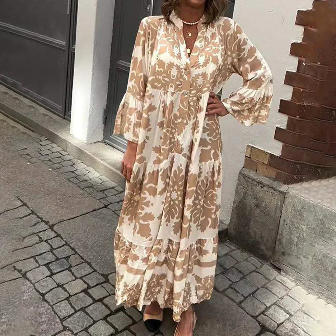 Emma | Modern Artistic Paisley Floral Long Sleeve Midi Dress 0