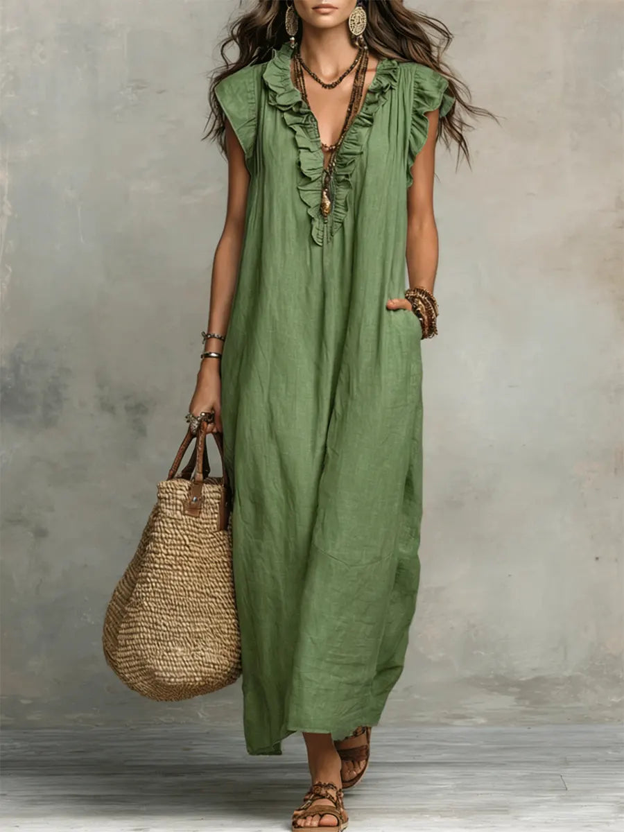 Evelyn | Elegant And Feminine Ruffle V-Neck Maxi Dress 1