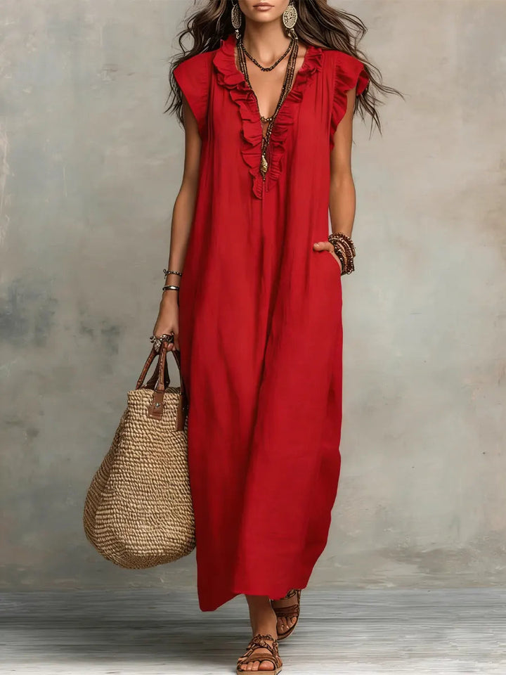 Evelyn | Elegant And Feminine Ruffle V-Neck Maxi Dress 3