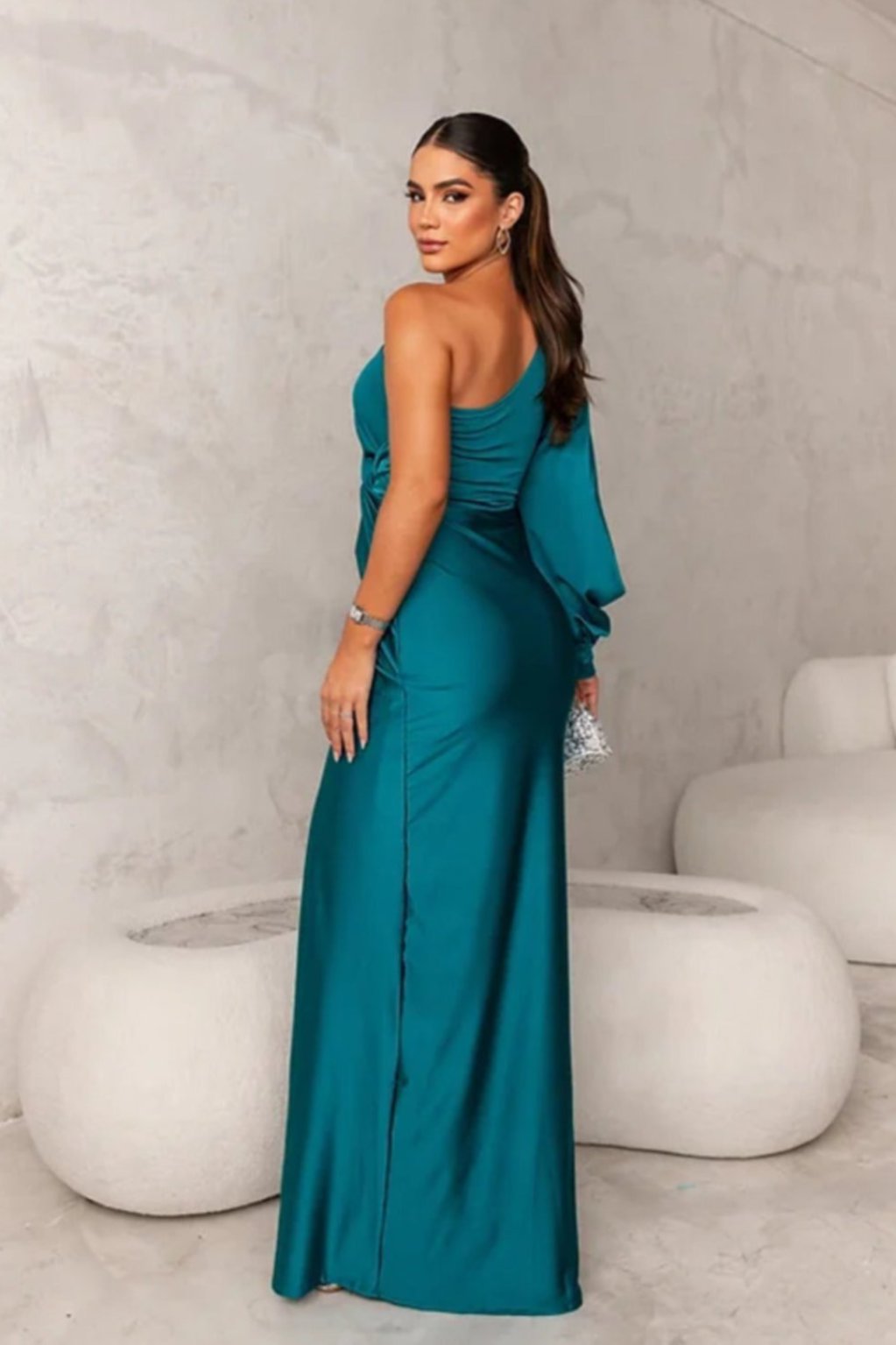 Evi | Elegant, asymmetrical satin dress 1