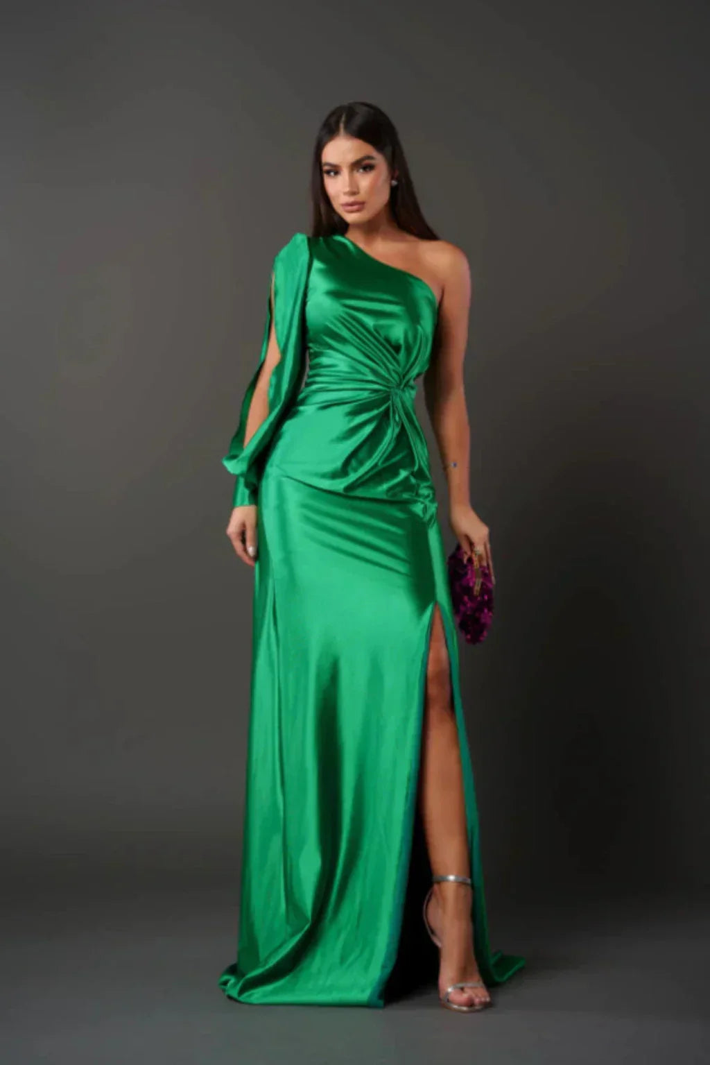 Evi | Elegant, asymmetrical satin dress 11