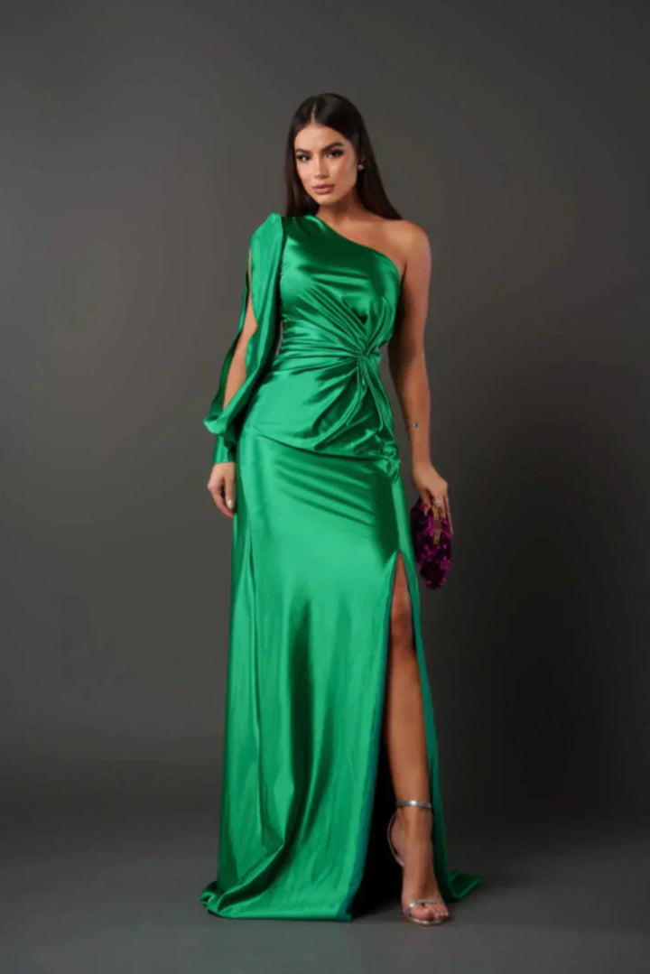Evi | Elegant, asymmetrical satin dress 11
