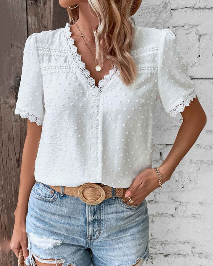 Evie | Elegant V-Neck Patchwork Cotton Blouse 1