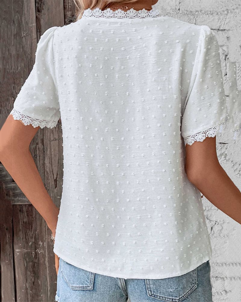Evie | Elegant V-Neck Patchwork Cotton Blouse 2