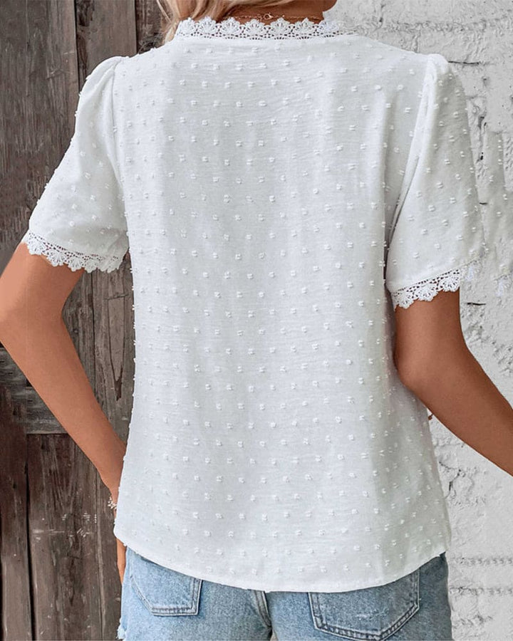 Evie | Elegant V-Neck Patchwork Cotton Blouse 2