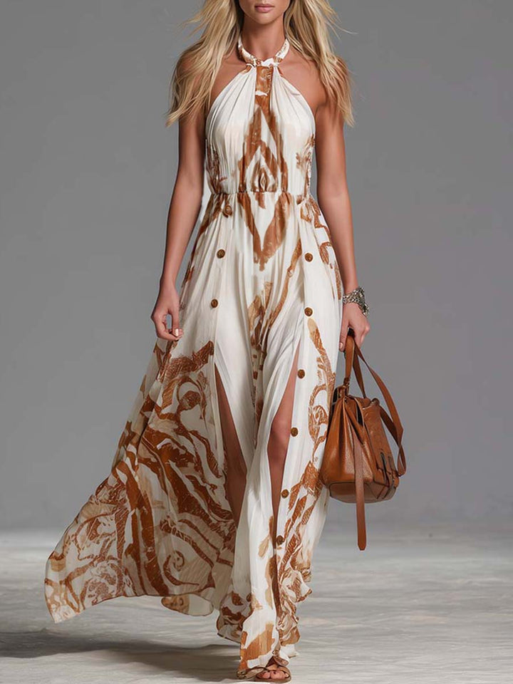 Florence | Elegant Halter Neck Maxi Dress with Side Slits 0