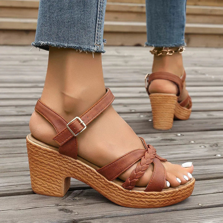 Freya | Elegant Braided Platform Ankle Strap Sandals 8
