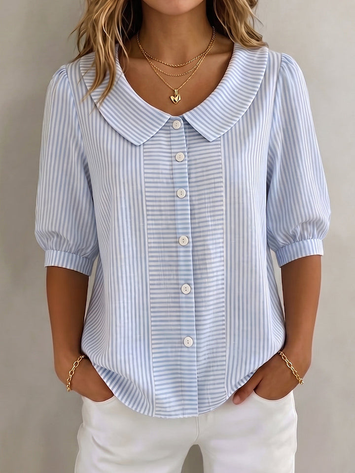 Gina | Elegant Vertical Striped Quarter Sleeve Blouse 1