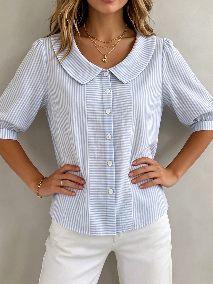 Gina | Elegant Vertical Striped Quarter Sleeve Blouse 3