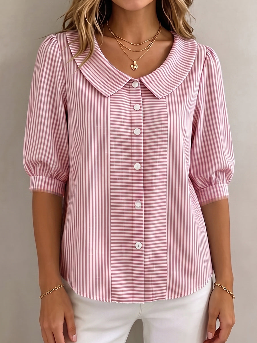 Gina | Elegant Vertical Striped Quarter Sleeve Blouse 5