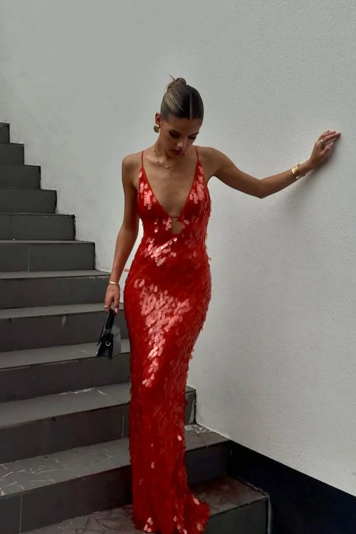 Giselle | Evening Gown Sequin Elegant Open-Back Slim Fit 0