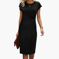 Elmira | Round Neck Fitted Waist Women’s Midi Dress
