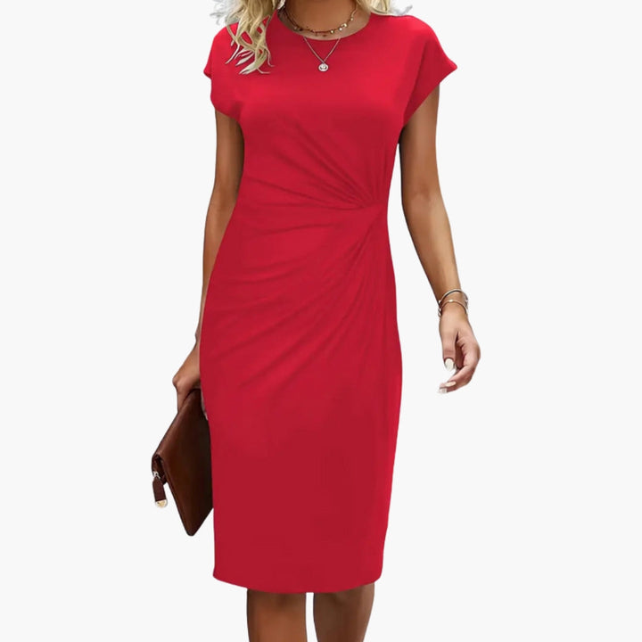 Grace | Elegant Round Neck Fitted Waist Midi Dress 1
