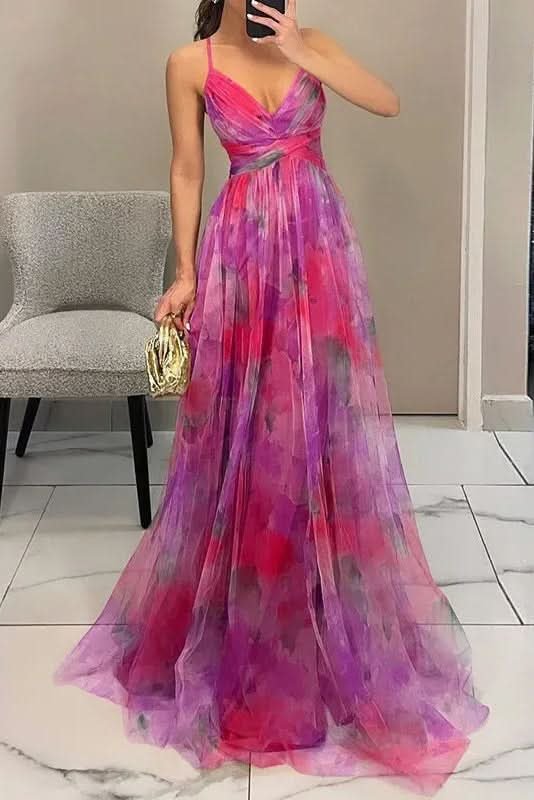 Grace | Vibrant Watercolor Floral Tulle Maxi Dress 4