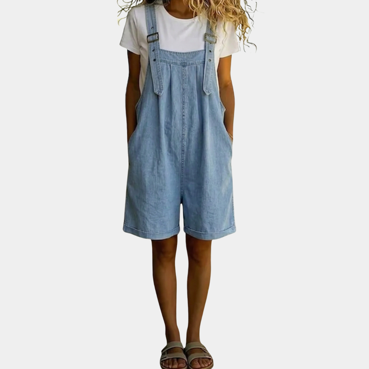Hannah | Vintage Washed Denim Short Overalls 1