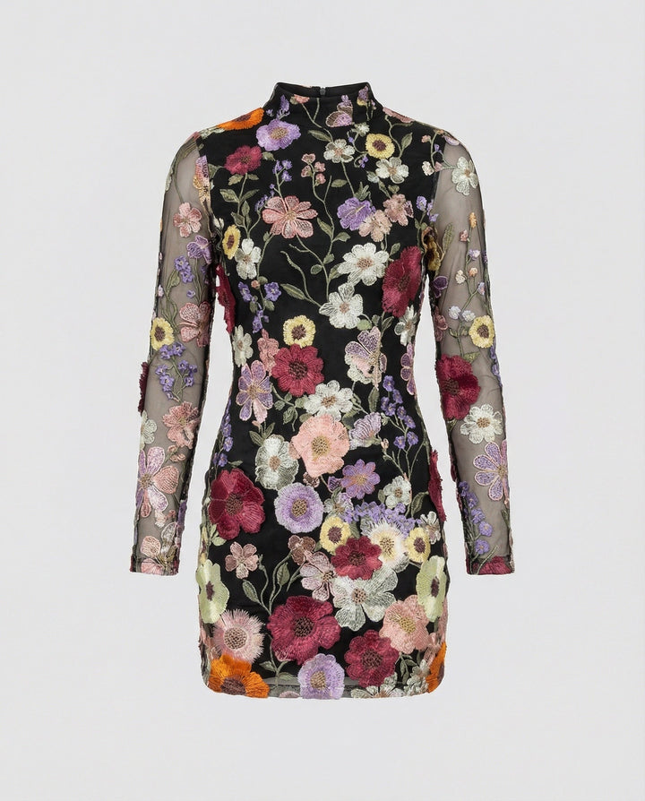 Harper | Elegant High-Neck Embroidered Mini Dress 4