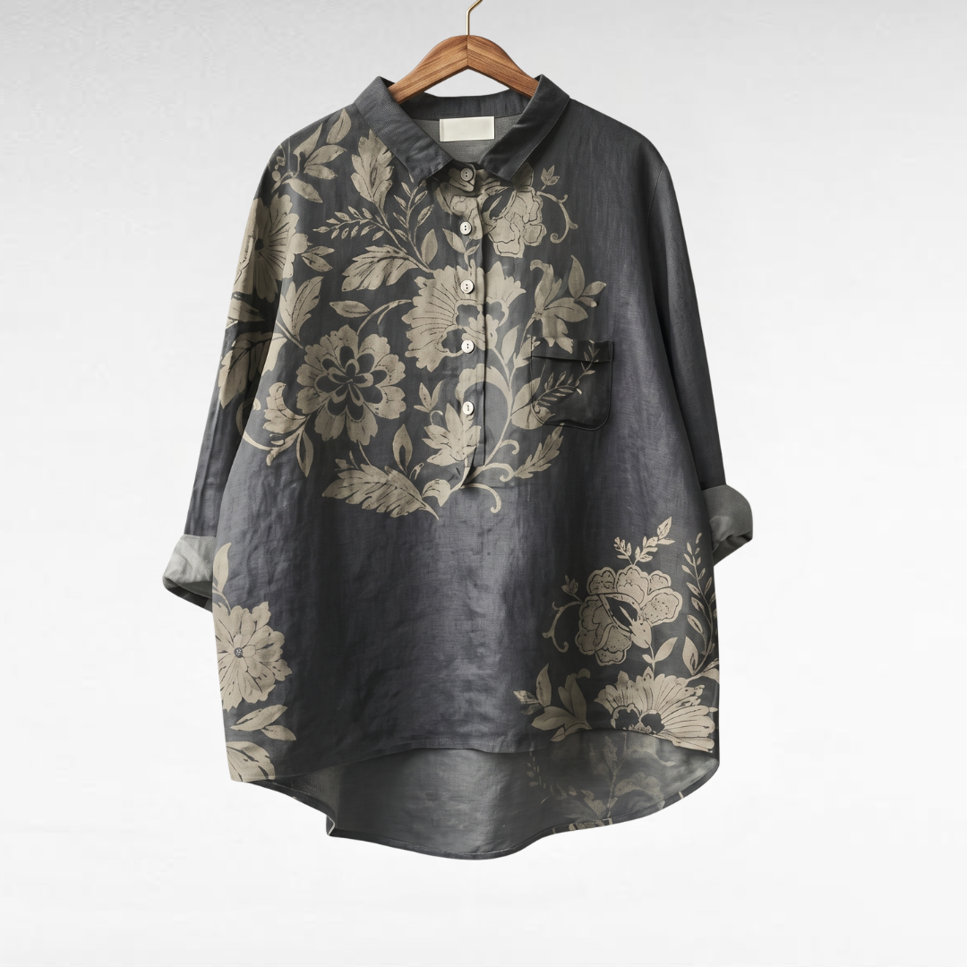 Harper | Elegant and Breathable Linen Floral Blouse 0