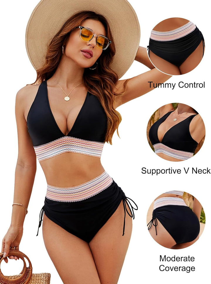 Haven | High Waisted Bikini Set – Tummy Control, V-Neck & Adjustable Straps 4