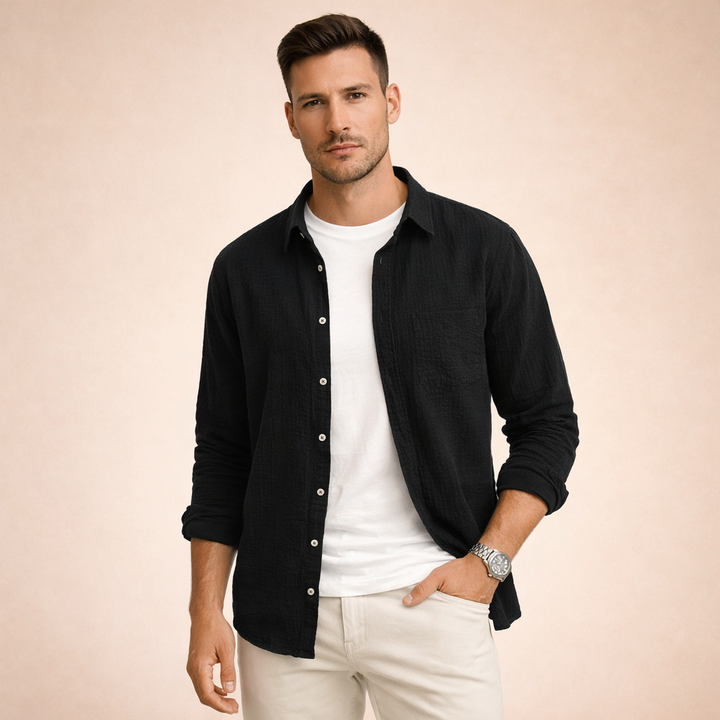 Hidde | Plain men's long-sleeved shirt 1