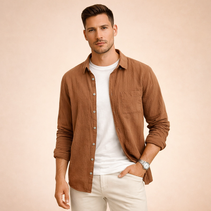 Hidde | Plain men's long-sleeved shirt 2
